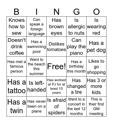 Papa People Bingo Card