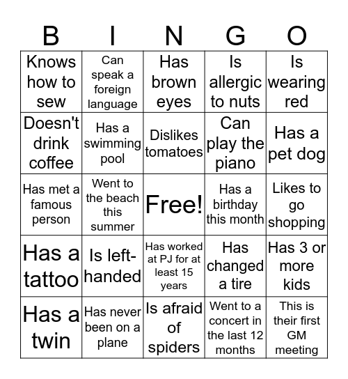 Papa People Bingo Card