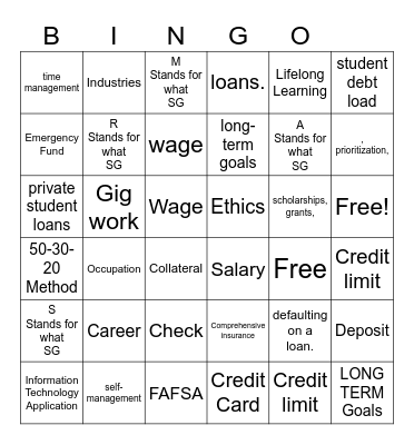 College & Career Bingo Card