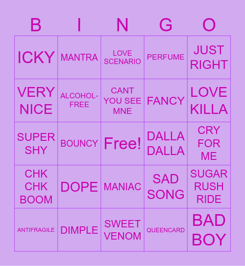 KPOP SONG BINGO Card