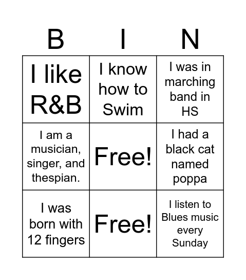 About You Bingo! Bingo Card