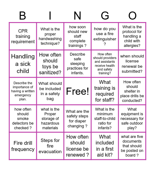 Regulation Bingo Card