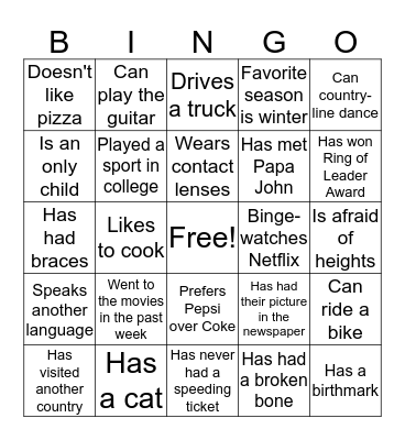 Papa People Bingo Card