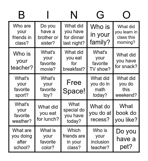 Conversation Questions Bingo Card