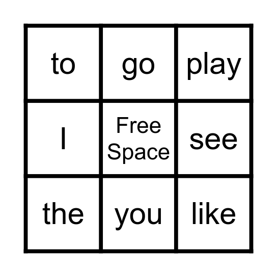 Heart Words Bingo Card