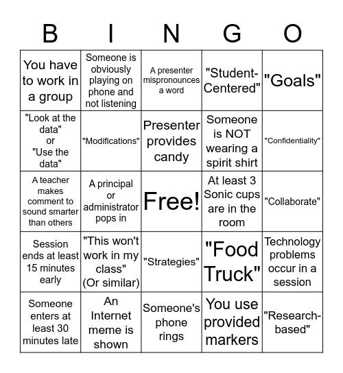 BYOW Bingo Card