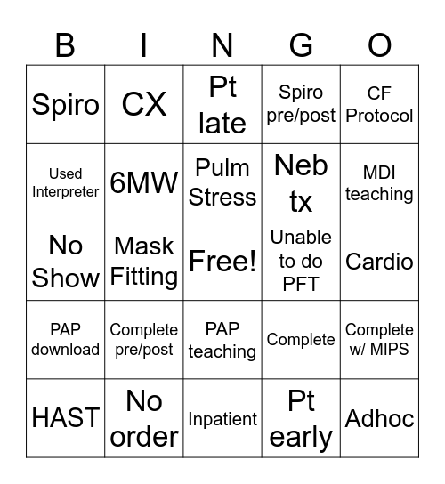 RC Week 2024 PFT Bingo Card