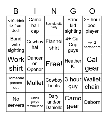 Family Tavern Bingo Card