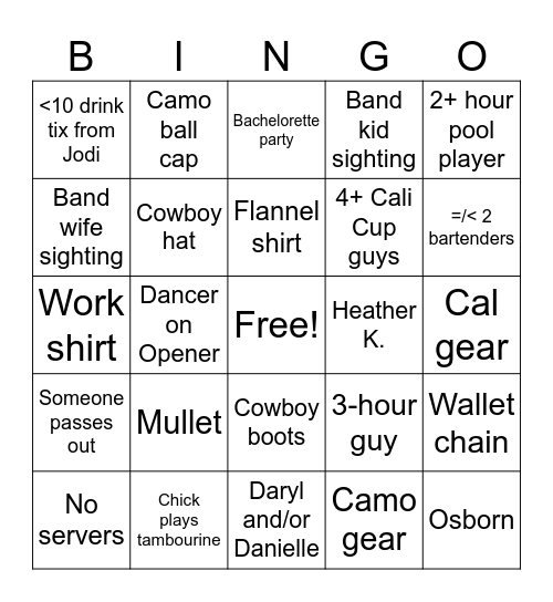 Family Tavern Bingo Card