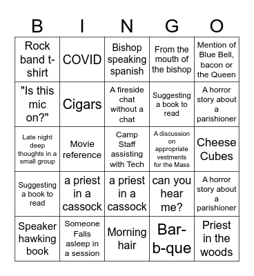 Clergy Conference Bingo 2024 Bingo Card