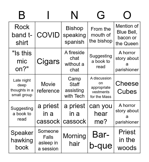Clergy Conference Bingo 2024 Bingo Card