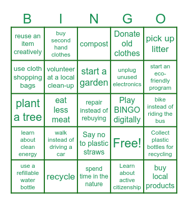 ECOLOGY Bingo Card