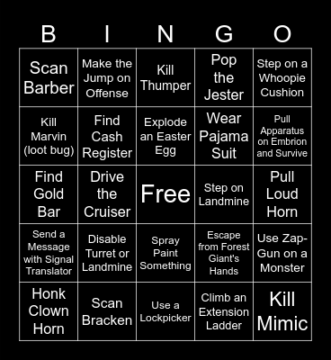 Corley's Lethal Bingo Card