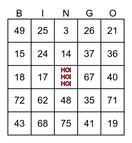 Christmas Bingo Card