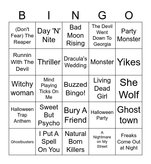 Halloween Songs Bingo Card