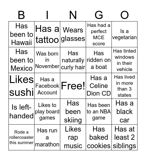 Papa People Bingo Card