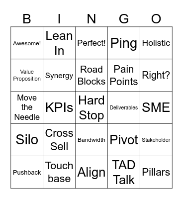 Oct Corporate Buzzword Bingo Card