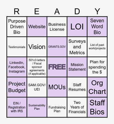 GRANT READY! Bingo Card