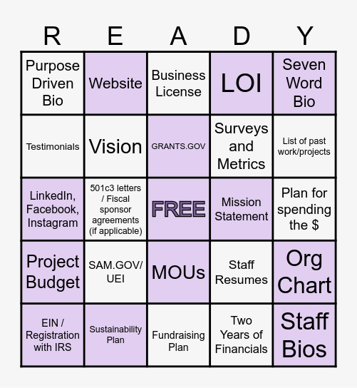 GRANT READY! Bingo Card