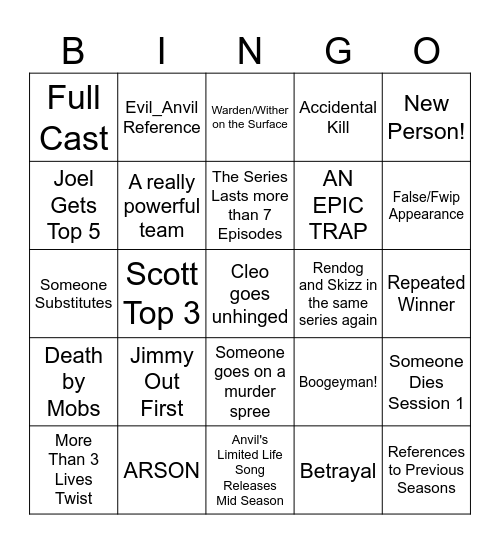 Life Series S6 Bingo Card