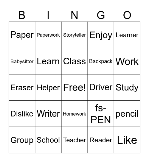 Unit 2 Sign Vocabulary Bingo Card