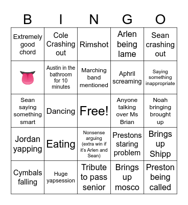 B day Bingo Card