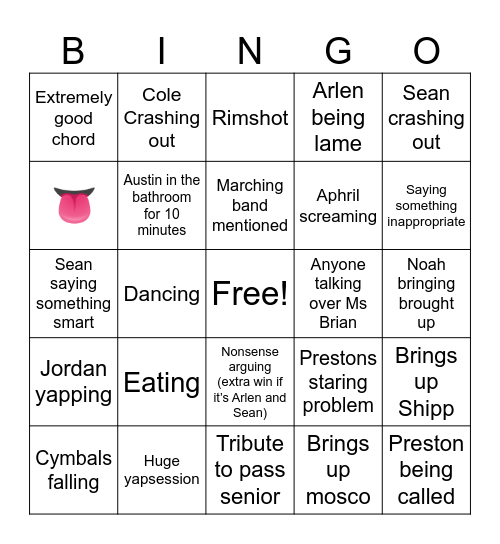 B day Bingo Card