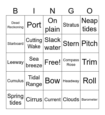 Nautical Knowledge Bingo Card