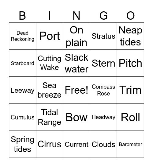 Nautical Knowledge Bingo Card