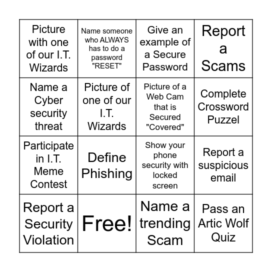 Cybersecurity Scavenger Hunt Bingo Card