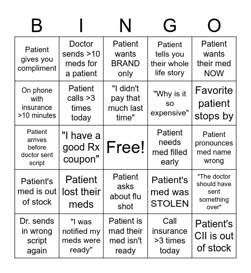 Pharmacy Week Bingo Card