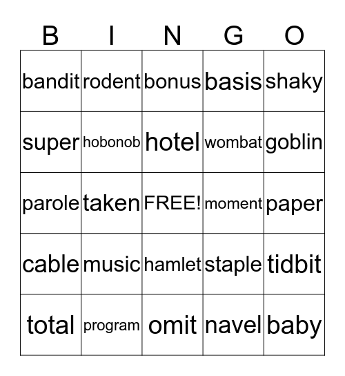 Long & Short Vowel Bingo VCCV/VCV Pattern Bingo Card