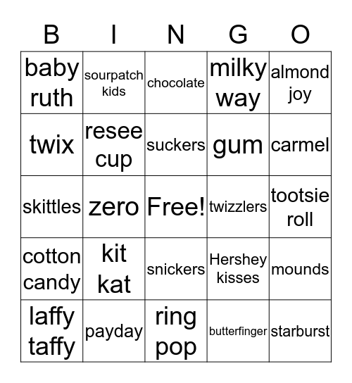 CANDY BINGO Card