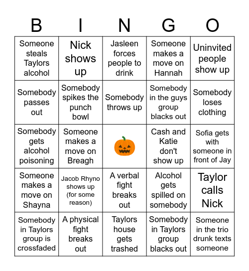 Halloween Party 2k24 Bingo Card