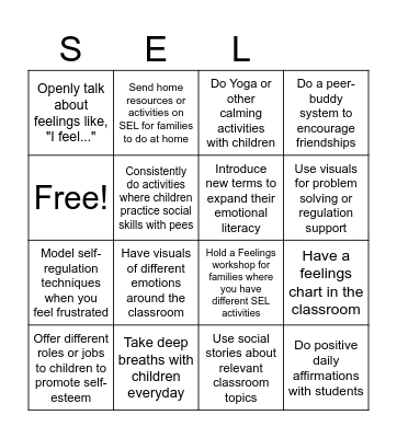 SEL Practices Bingo Card