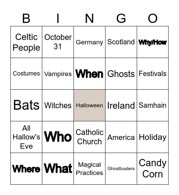Origin of Halloween Bingo Card