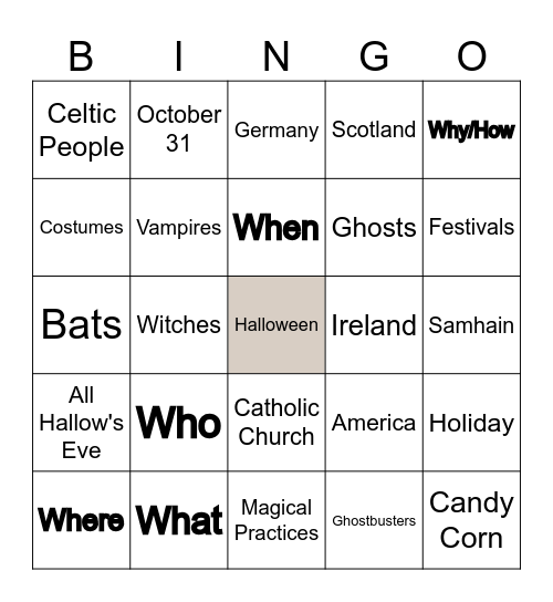 Origin of Halloween Bingo Card