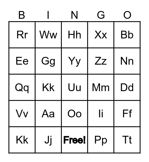 Sight Words Bingo Card