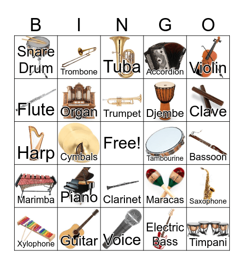 Instrument Bingo! Bingo Card