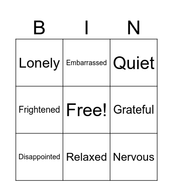 Feelings and Emotions Bingo Card