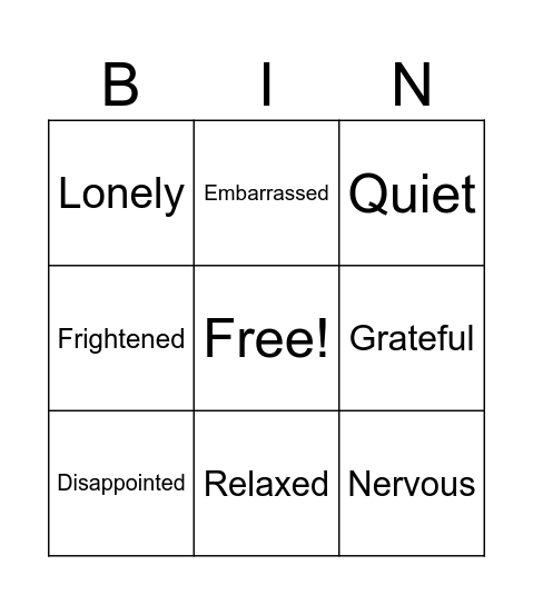 Feelings and Emotions Bingo Card