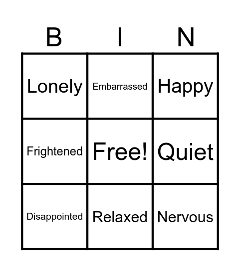 Feelings and emotions Bingo Card