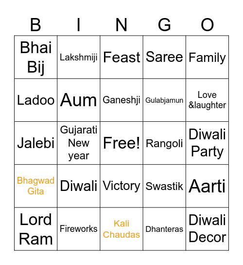 Diwali 2024 Bingo Card
