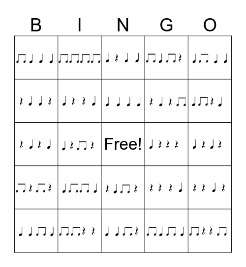 Rhythm Bingo Card