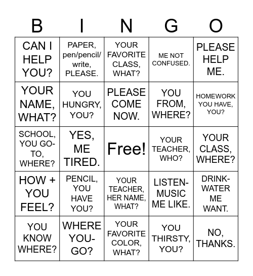 Unit 2 Signs Bingo Card