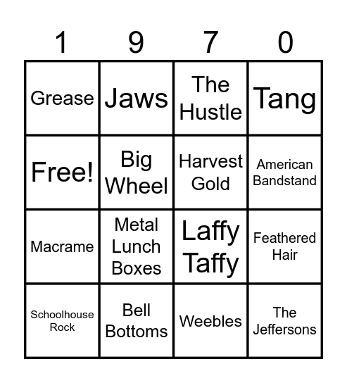 1970s Memories 3 Bingo Card