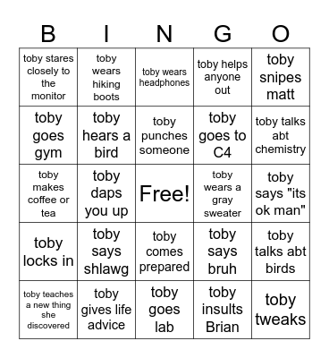toby Bingo Card