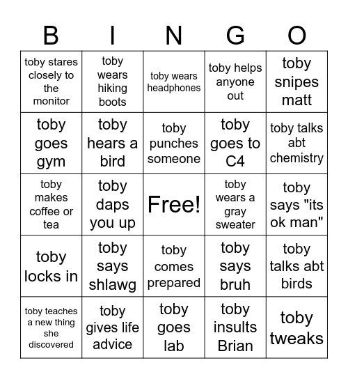 toby Bingo Card