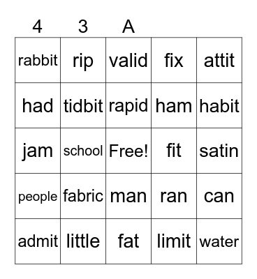 4th A Bingo Card