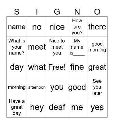 Mango ASL Lesson 1 Bingo Card